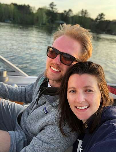 John Feemster, MD, and Meg Lieb, MD, in a boat