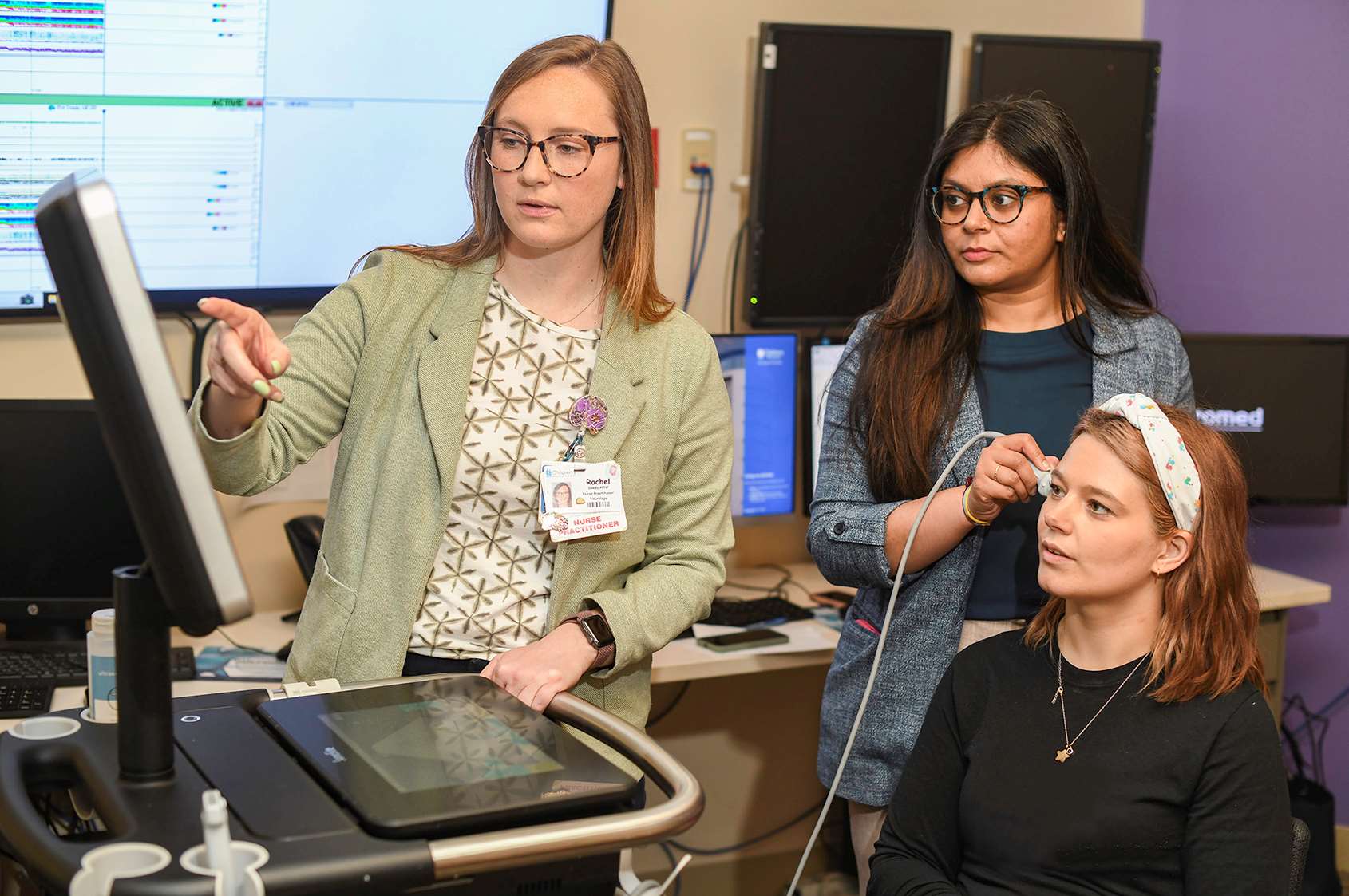 Dr. Patel and Rachel reviewing Transcranial Doppler
