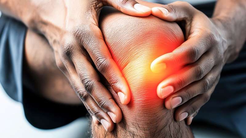 Hands holding a knee