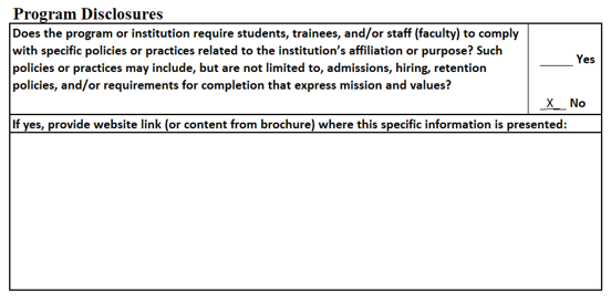 Psychiatry Health Psychology Residency Program Disclosures