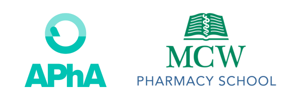 American Pharmacists Association (APhA) logo and MCW School of Pharmacy logo.